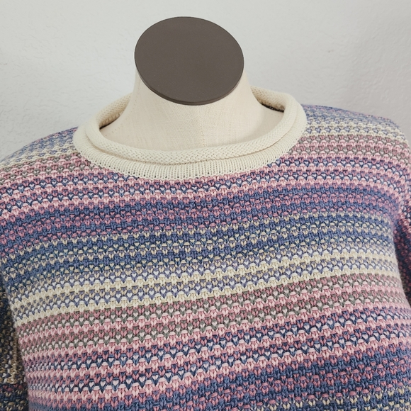 80-90s Vintage L Pastel Striped Crewneck Sweater - Picture 7 of 10